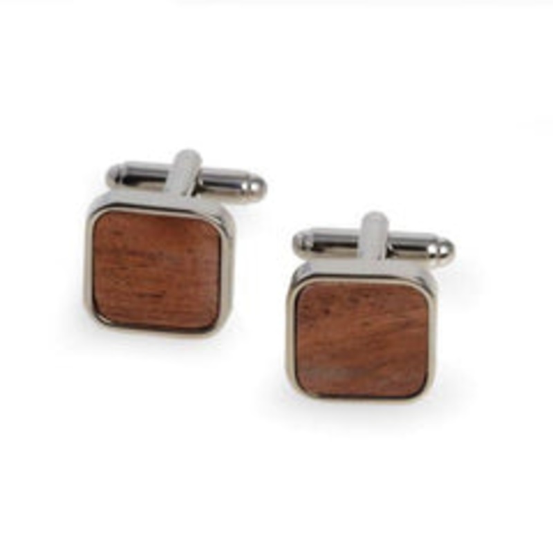 Bey Berk Wood Rhodium-Plated Cufflinks