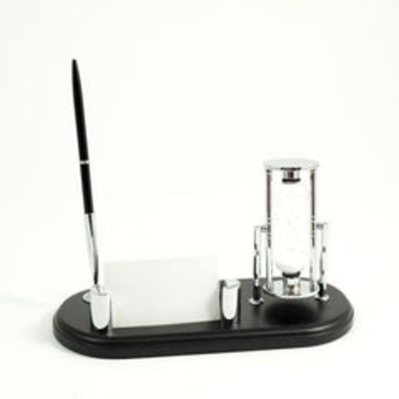 Black Pen Stand, 3 Minute Sand Timer & Business Card Holder