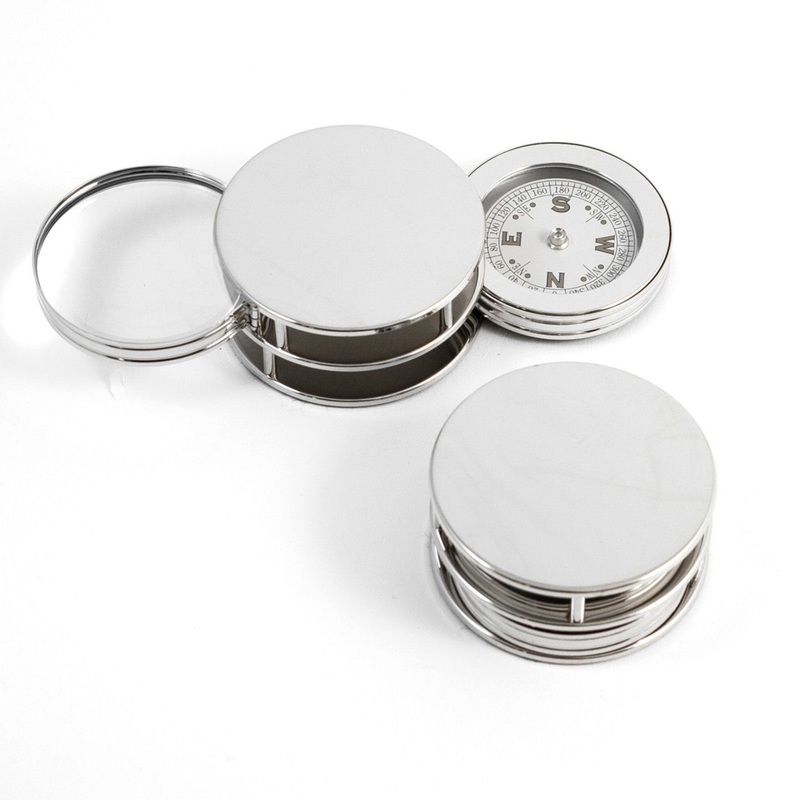 Paper Weight With Compass & Magnifier, Chrome Plated