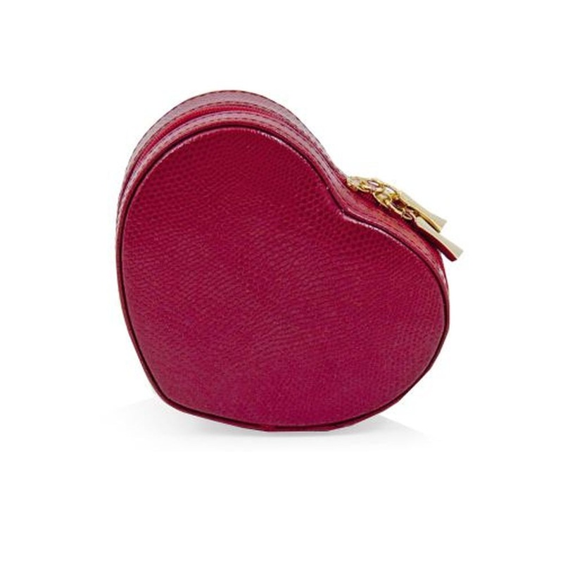 Red Lizard Leather Small Heart Shaped Jewelry Box