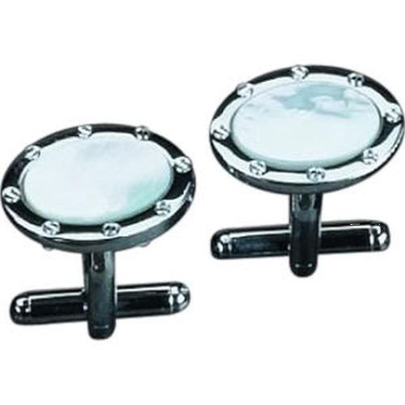 Rhodium Plated Cufflinks In Oval Design With Mother Of Pearl