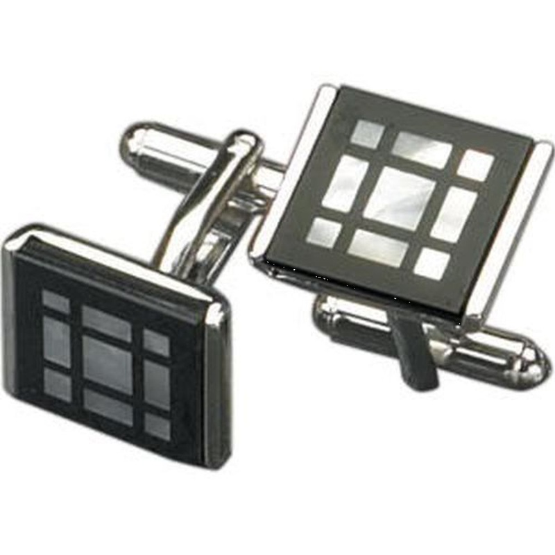 Rhodium Plated Cufflinks With Mother Of Pearl Square Design
