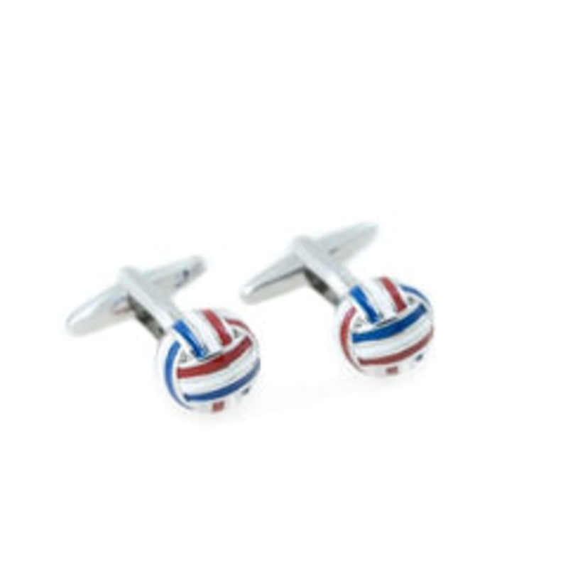 Rhodium Plated Red, White & Blue Knots Design Cufflinks