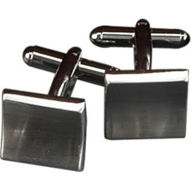 Rhodium Plated Square Concave Cufflinks In Satin Finish