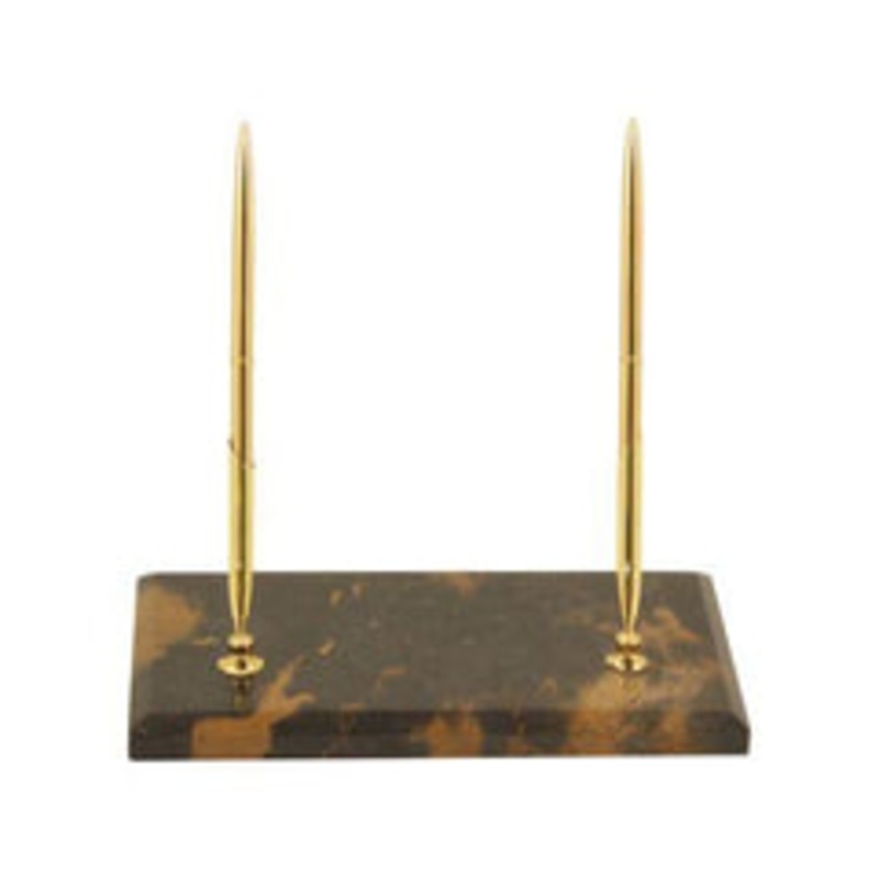 Tiger Eye Marble With Gold Plated Double Pen Stand