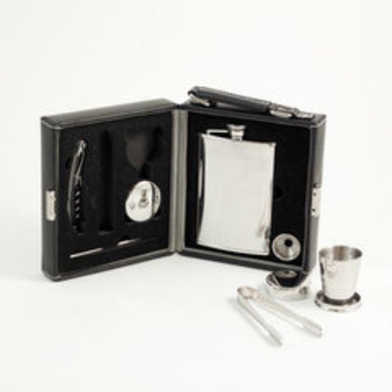 7 Pc. Stainless Steel Travel Bar Set In Black Leather Case