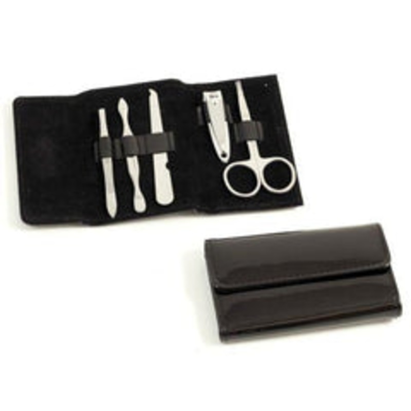 Bey Berk 5 Piece Manicure Set In Black Leather