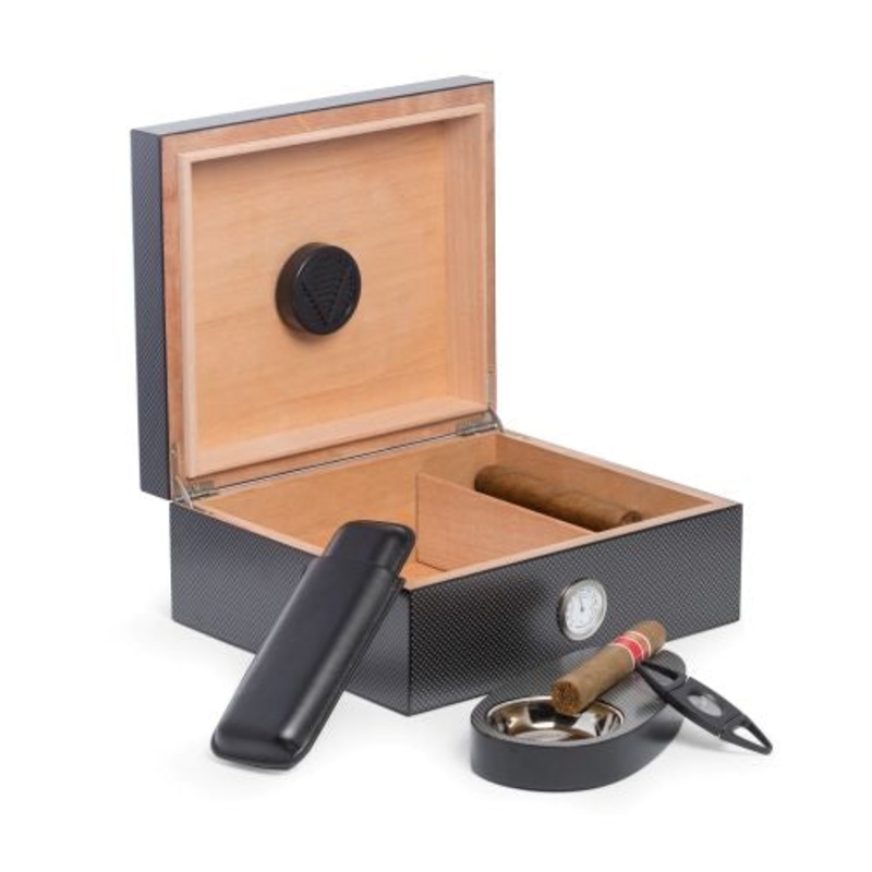 Bey Berk 6-Piece Carbon Fiber Design Humidor Set