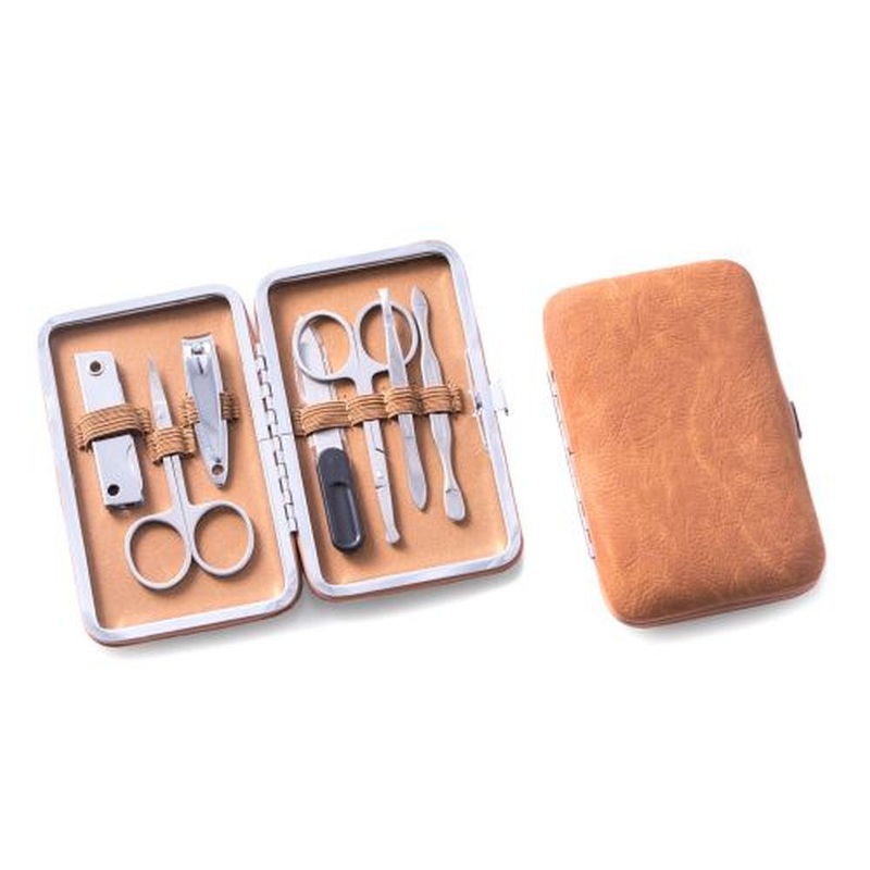 Bey Berk 9 Pieces Manicure Set, Tan Ultra Suede Case