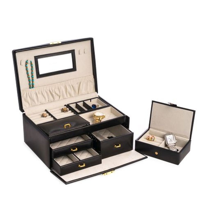 Bey Berk Black Leather 2 Level Jewelry Box