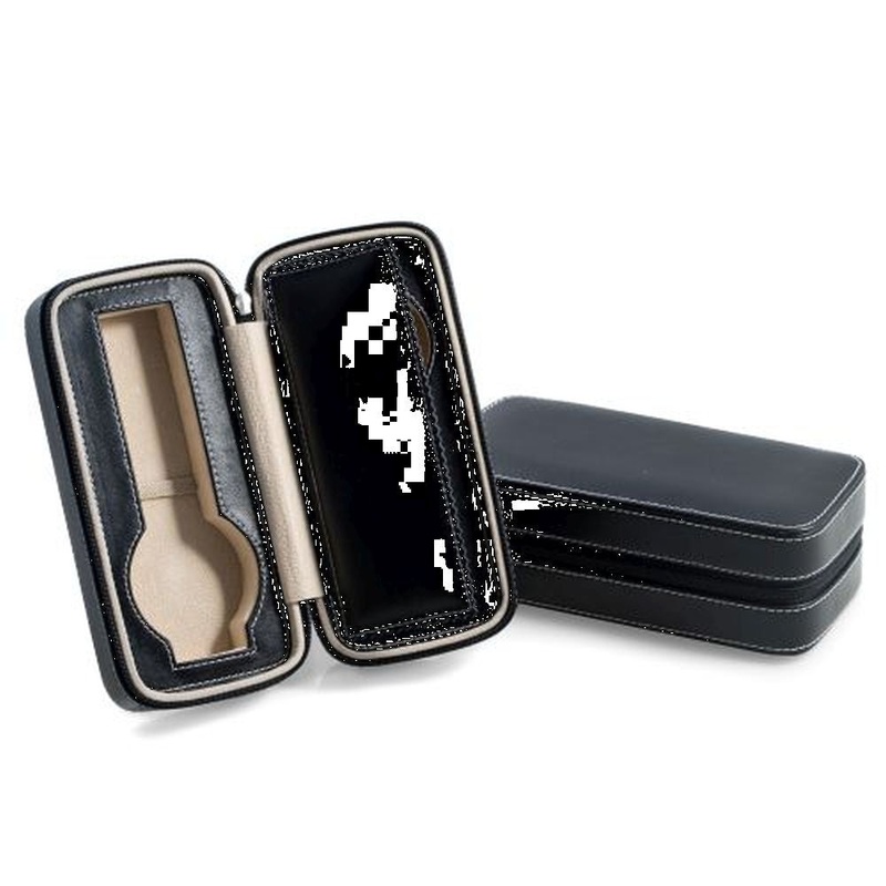 Bey Berk Black Leather Two Watch Travel Case