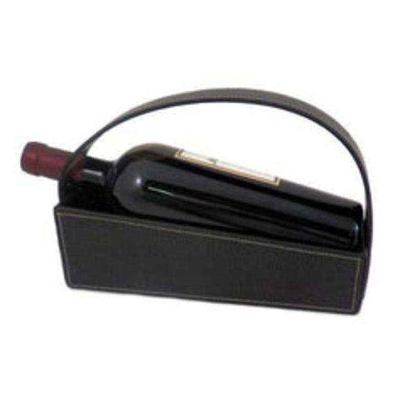 Bey Berk Black Pebbled Leather Wine Cradle