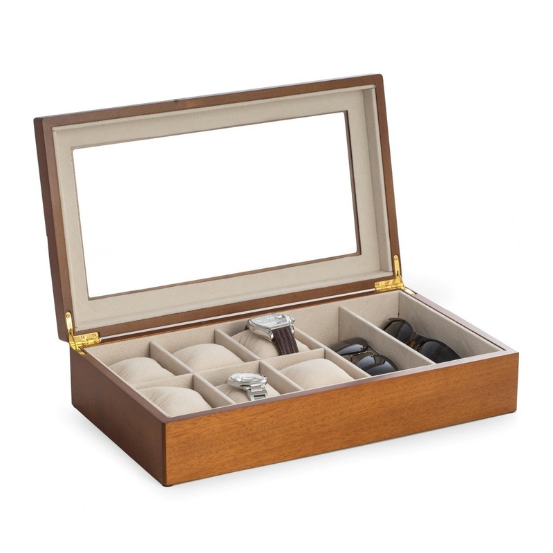 Bey Berk Cherry Wood Six Watch & Two Sunglass Storage Box