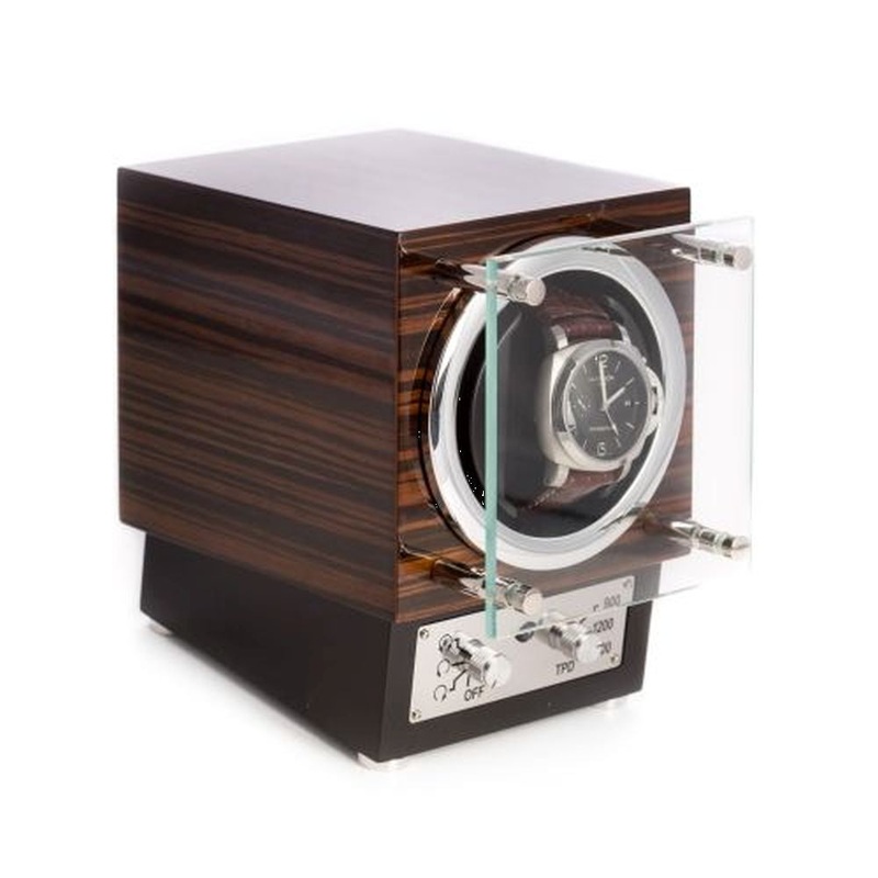 Bey Berk Ebony Burlwood Watch Winder With Glass Door