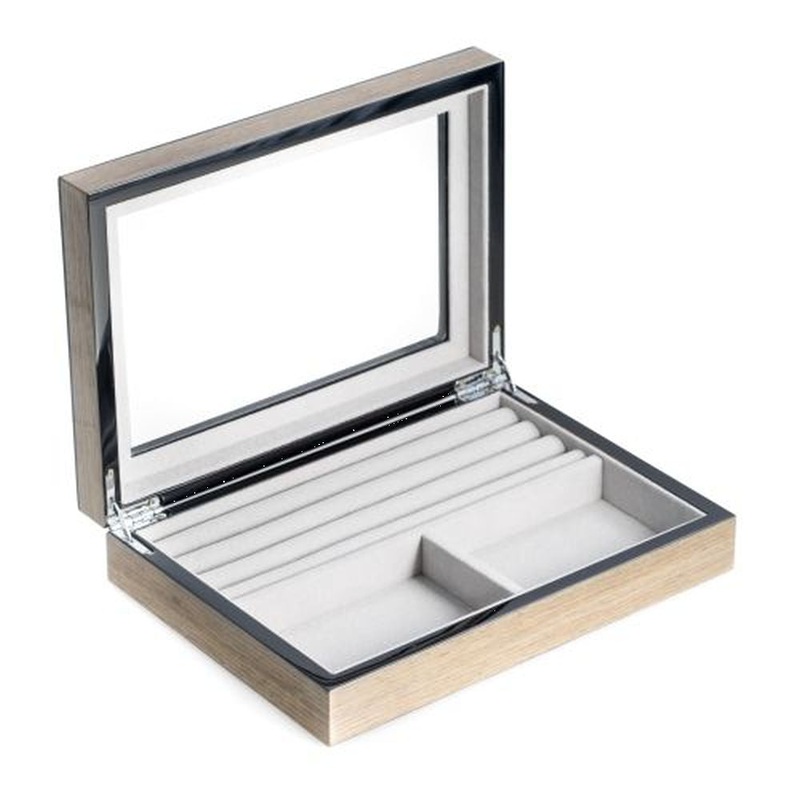 Bey Berk Gray Lacquered Wood Valet Box With Glass Top
