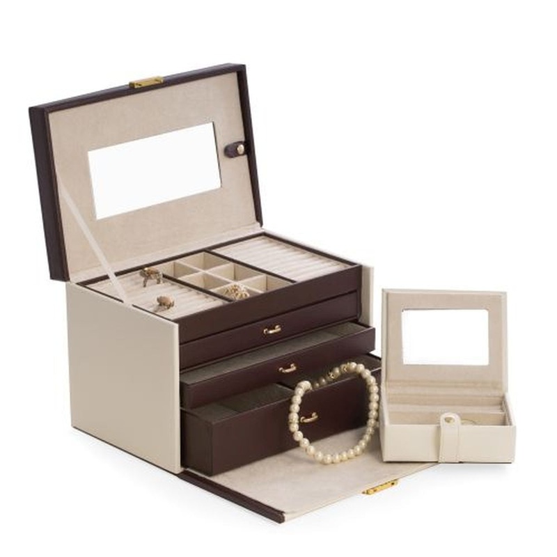 Bey Berk Ivory & Brown Leather 4 Level Jewelry Box