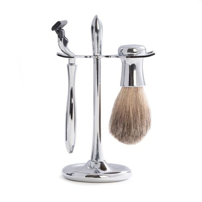 Bey Berk Razor & Pure Badger Brush On Chrome Stand
