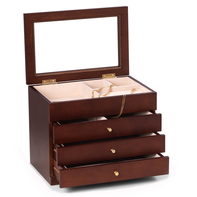 Bey Berk Rosewood Jewelry Box With Glass Viewing Top