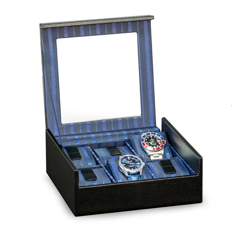Bey Berk Six Watch Case w/ Glass Top Black Leather