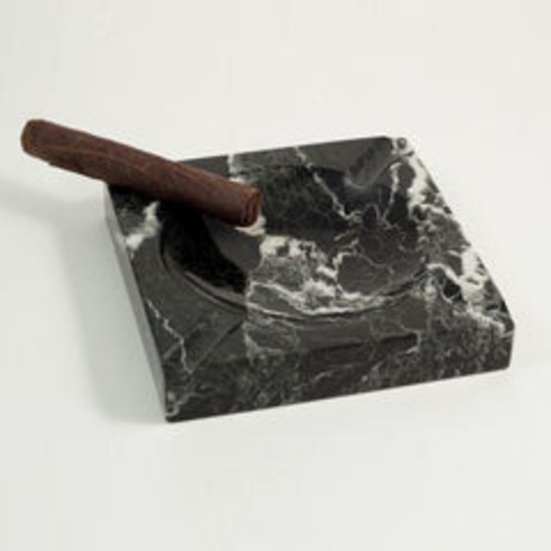 Bey Berk Square Black Zebra Marble Four Cigar Ashtray