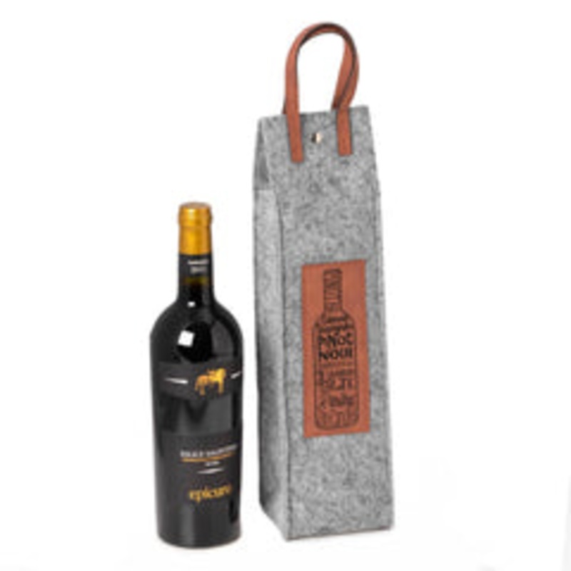 Bey Berk Wines of The World Felt Wine Tote w/ Brown Accents