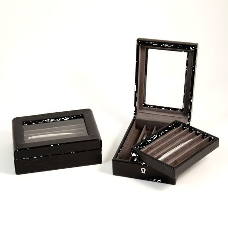 Black Croco Leather 2 Level & 11 Pen Case, Key Lock