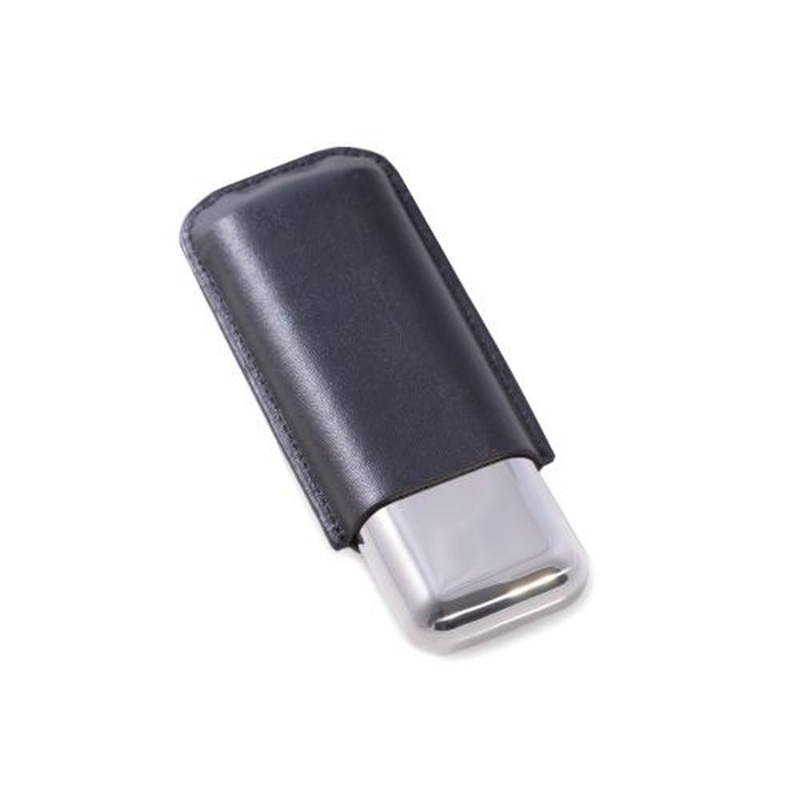 Black Leather And Stainless Steel Two 52 Ga. Cigar Holder