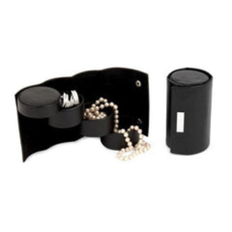 Black Leatherette 3 Level Jewelry Roll With Snap Closure