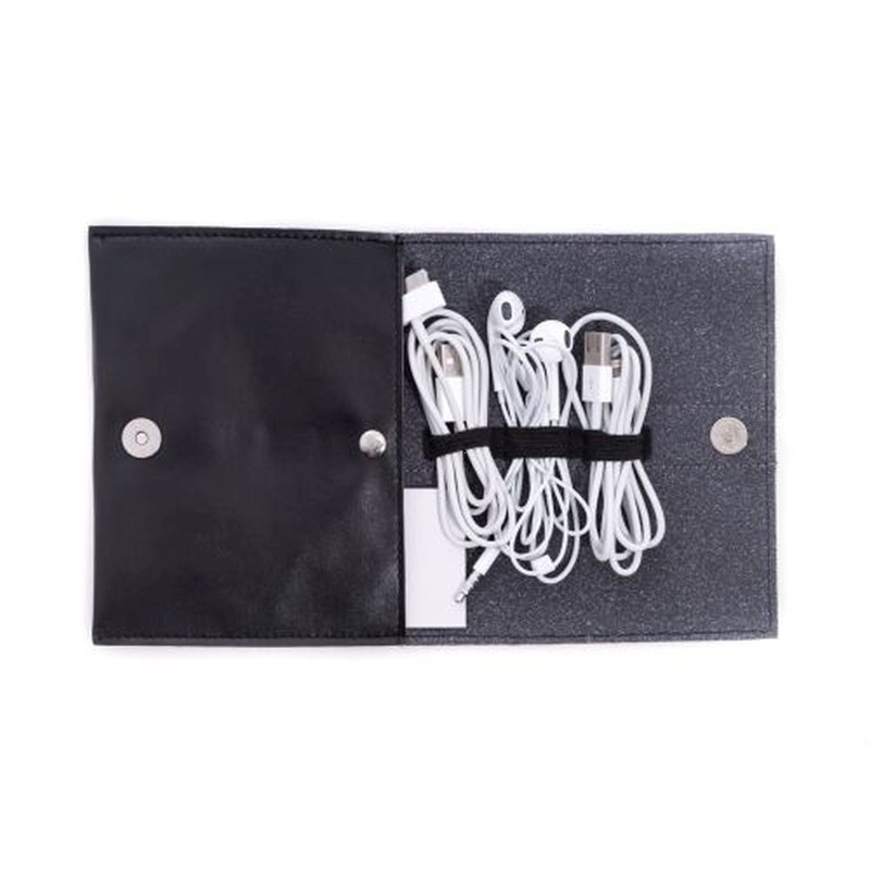 Black Leatherette Travel Charger Case & Accessories Pouch