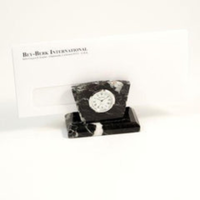 Black Zebra Marble With Chrome Plated Clock & Letter Rack