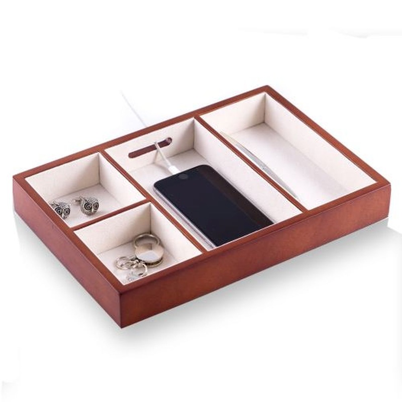 Cherry Wood Open Valet With Opening For Charging Cords