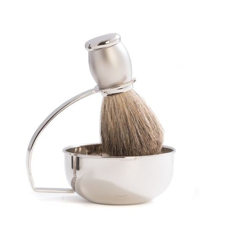 Chrome Plated & Satin Finished Soap Dish & Pure Badger Brush