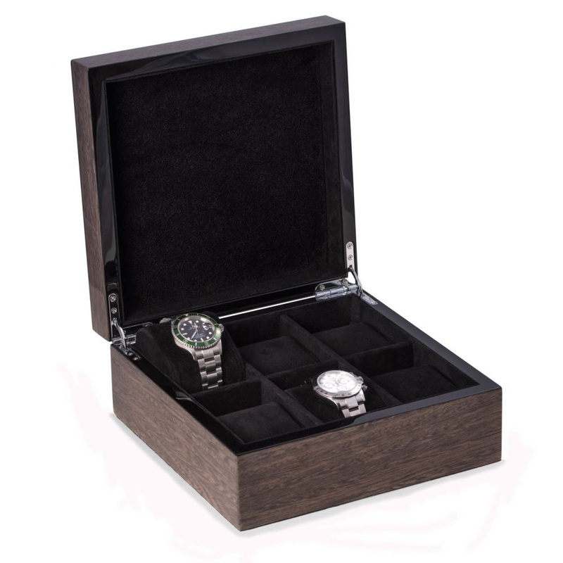 High Lacquered Veneer Watch Box  w/ Storage for 6 Watches