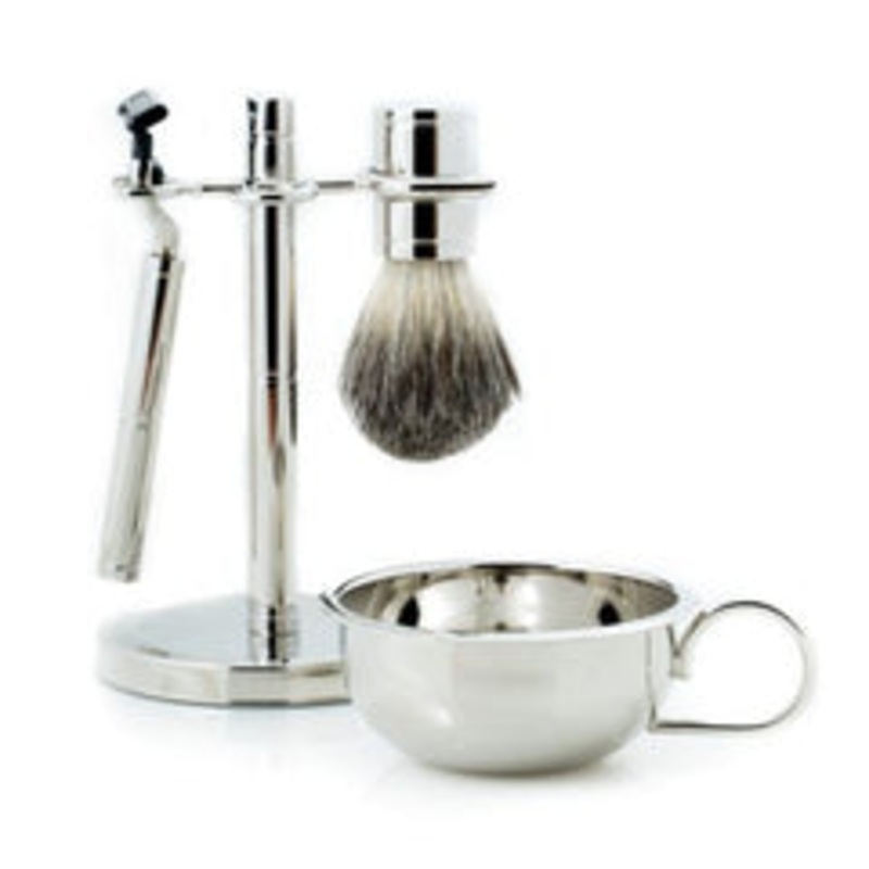 Razor, Pure Badger Brush & Soap Dish, Chrome Stand