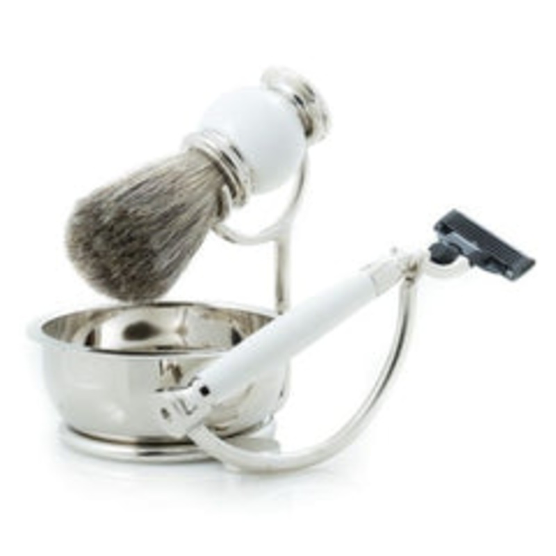 Razor, Pure Badger Brush & Soap Dish On White Base