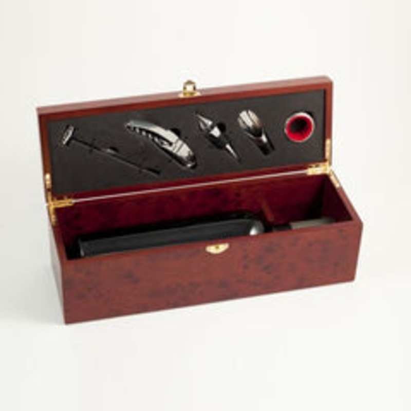 Wine Bottle Rosewood Gift Box With A Five Piece Bar Set