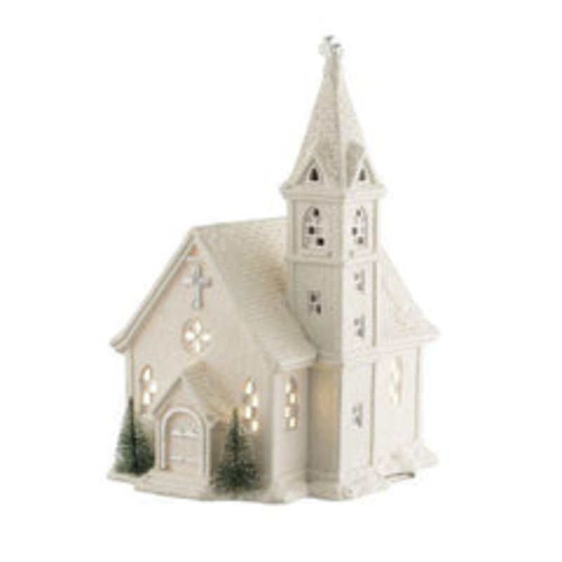 Belleek Church Lamp, White, Porcelain, 14 x 10 x 10