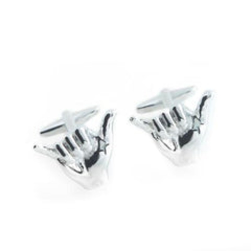 Bey Berk Rhodium Plated Hang Loose  Design Cufflinks