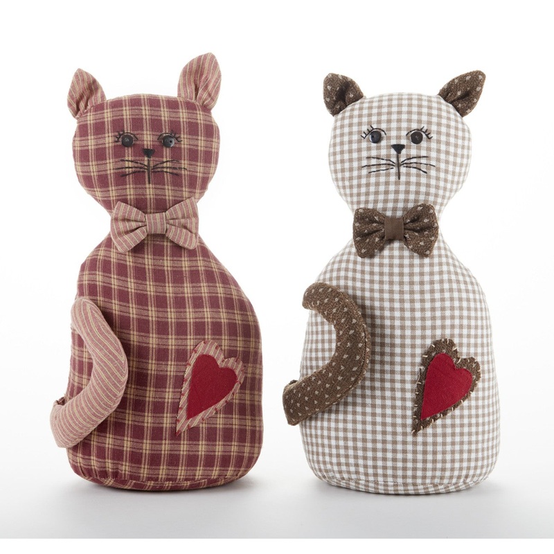 Delton 6 x 11.5Sitting Plaid Cat Figurine, 2 Assorted