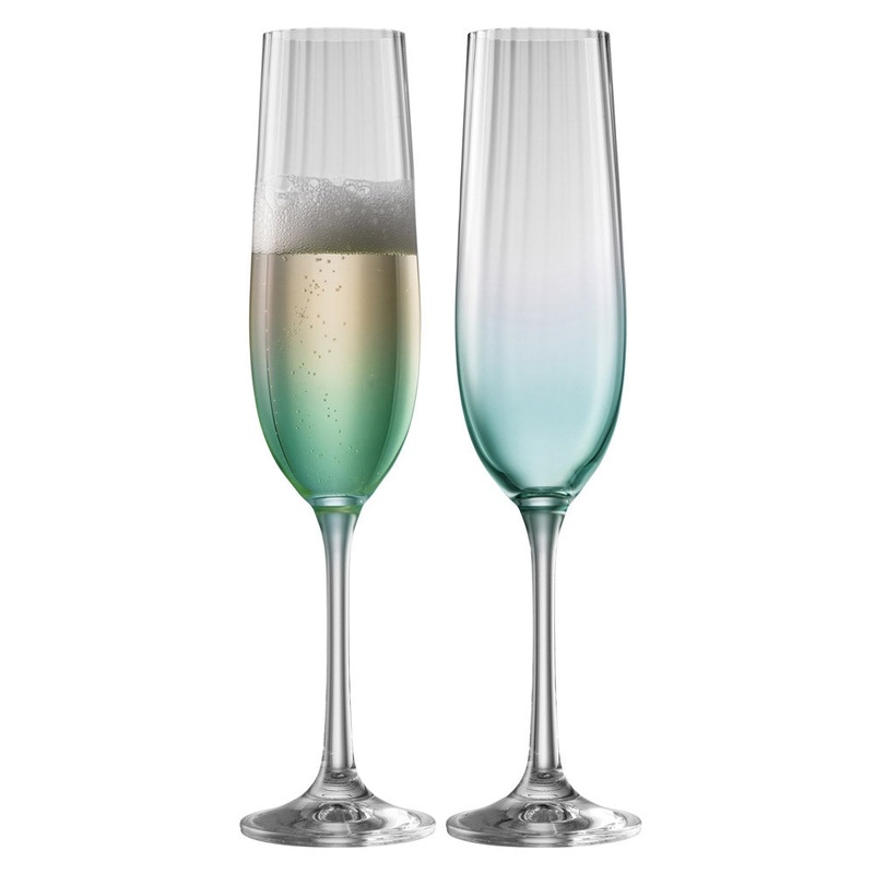 Galway Erne Flute, Set of 2 in Aqua, Glass