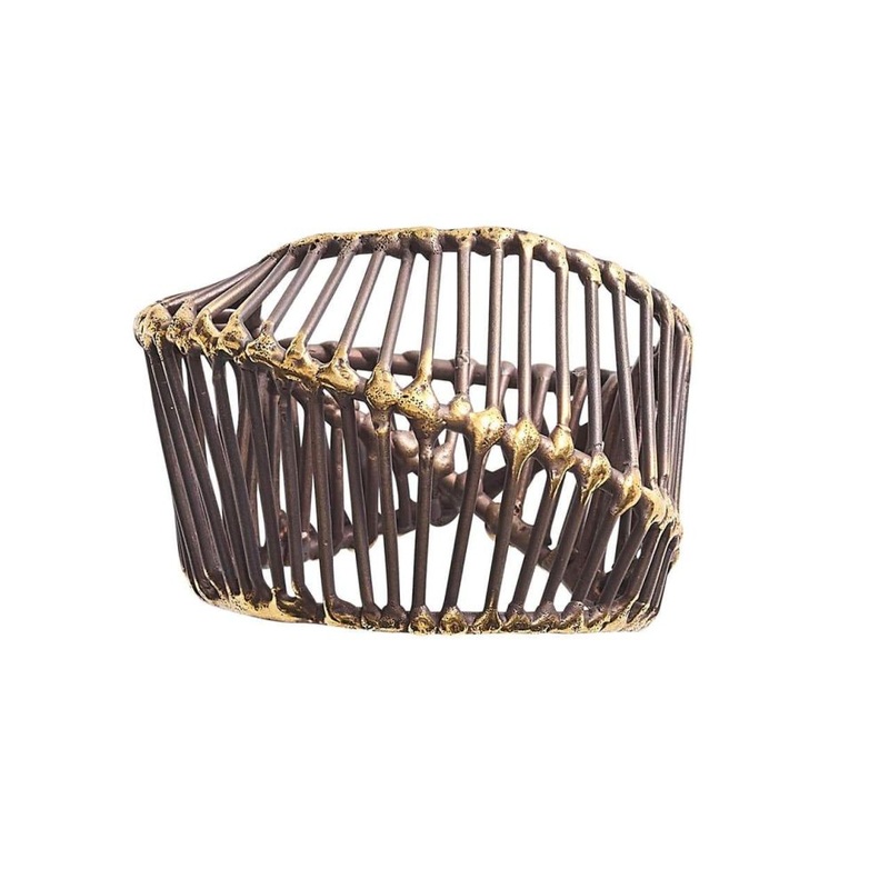 Kim Seybert Cage Napkin Ring in Gold & Black, Set of 4, Brass, 1.75 x 2 x 3