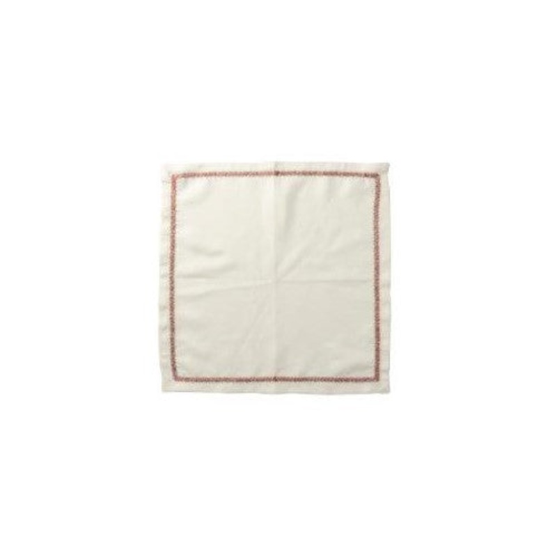 Kim Seybert Jardin Napkin, White with Red Stitching, Linen, 4 x 4