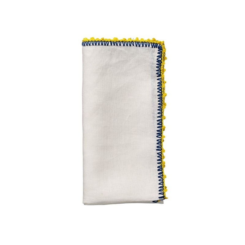 Kim Seybert Knotted Edge Napkin, White-Blue-Yellow