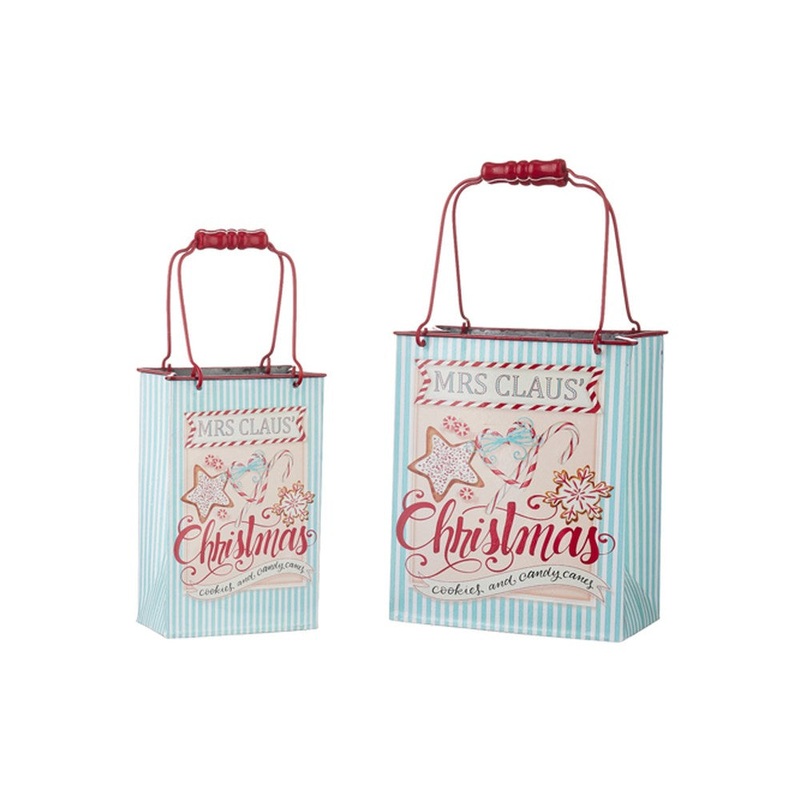 Raz Imports 2021 10 Mrs. Claus-Foot Cookies Shopping Bag Container, Set of 2