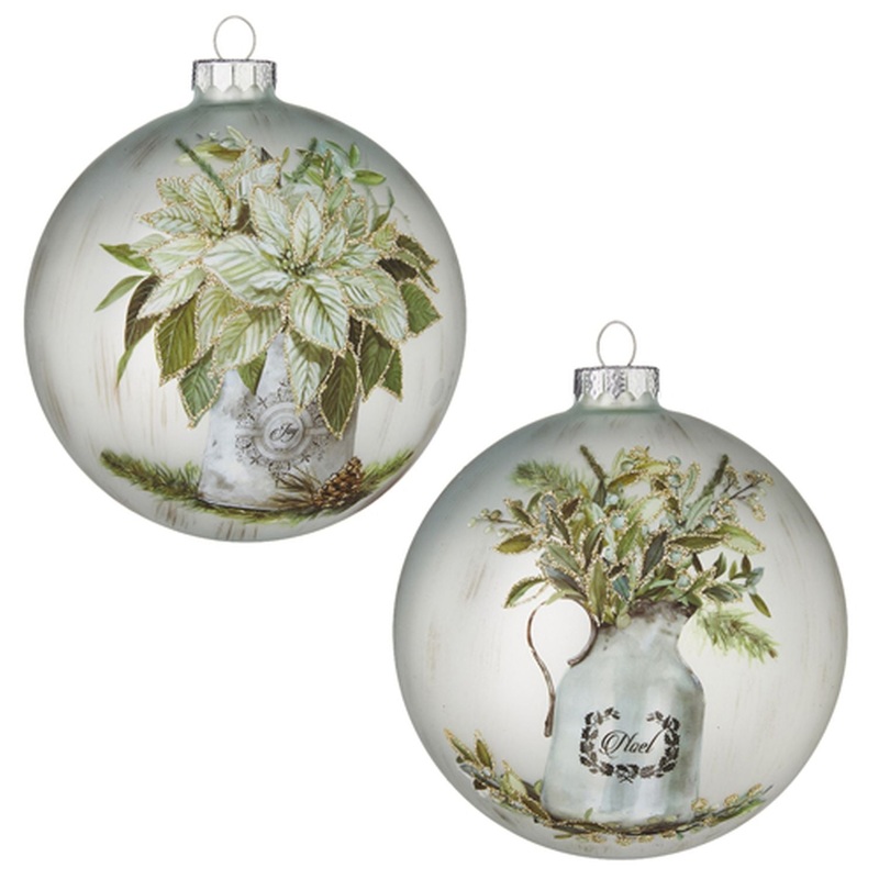 Raz Imports 2021 4.75 Winter Farmhouse Floral Ball Ornament, Assortment of 2
