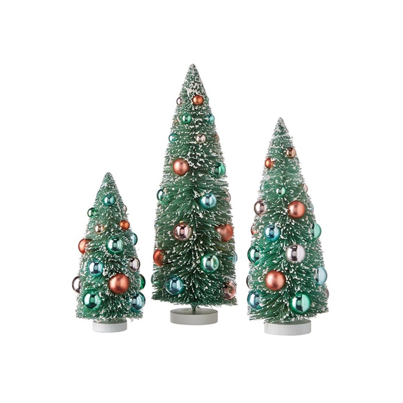 Raz Imports 2021 Peppermint Parlor 15 Bottle Brush Tree w/ Ornaments, Set of 3