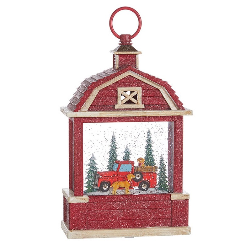 Raz Imports Holiday Water Lanterns 10.75 Truck and Dogs Lighted Water Barn