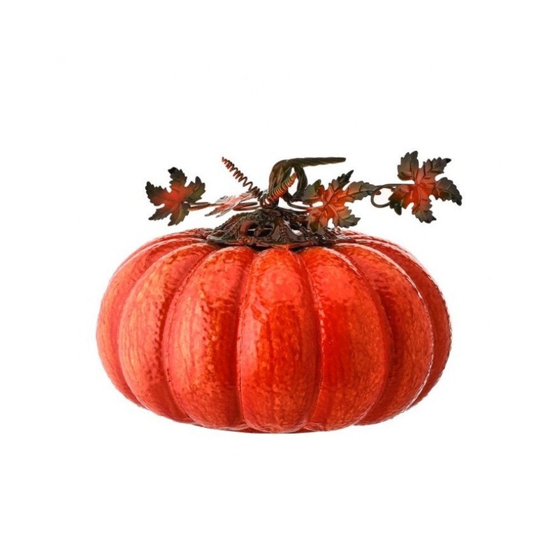 Regency International Pumpkin with Vine and Leaves Figurine, 17 inches, Orange