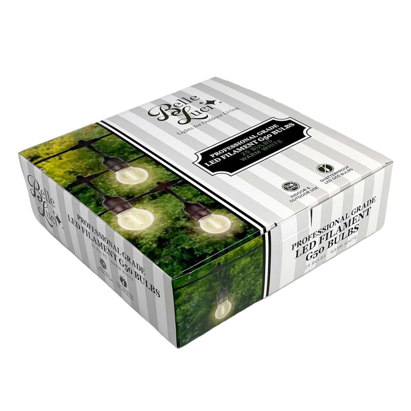 Holiday Bright Lights G50 Indoor/Outdoor Patio Bulbs Single Filament, Warm White, 25 Per Box