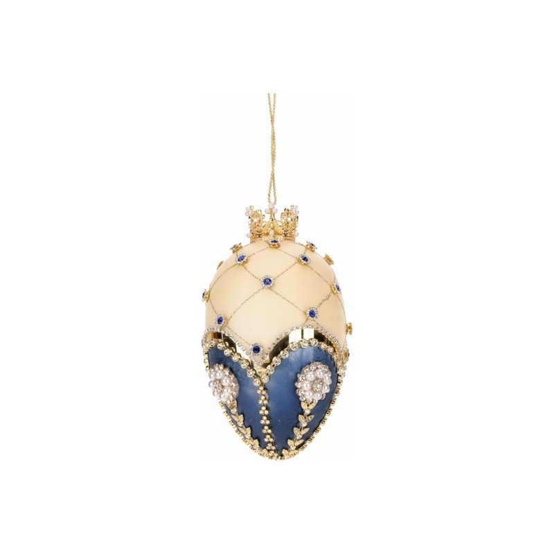 Mark Roberts Christmas 2023 Faberge Jewel Egg Ornament, Blue/Ivory